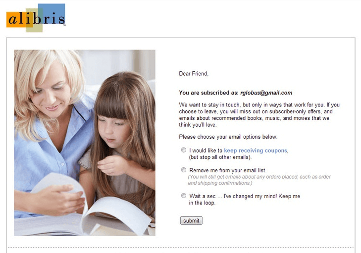 Alibris Unsubscribe email template