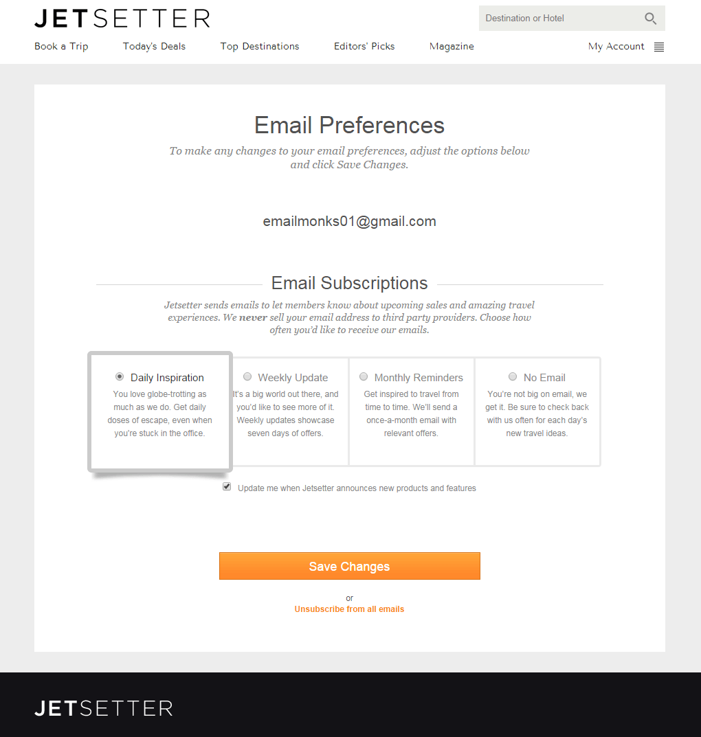 unsubscribe email templates - Jetsetter Email Preference