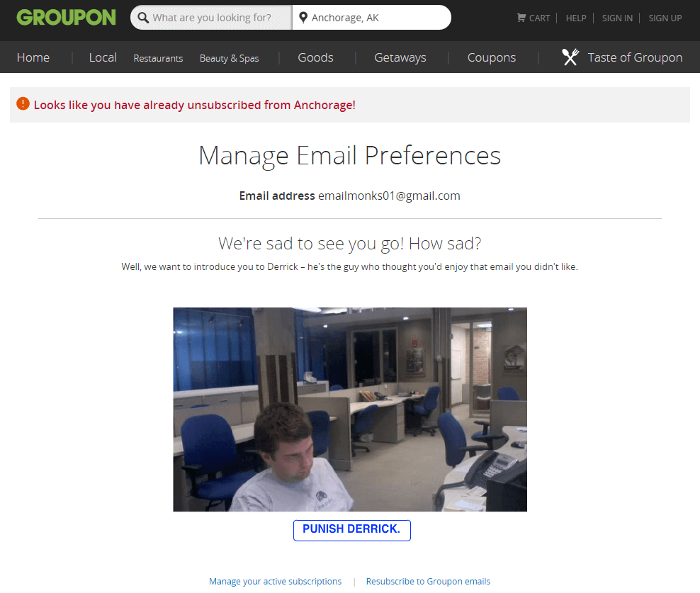 Groupon Unsubscribe email template