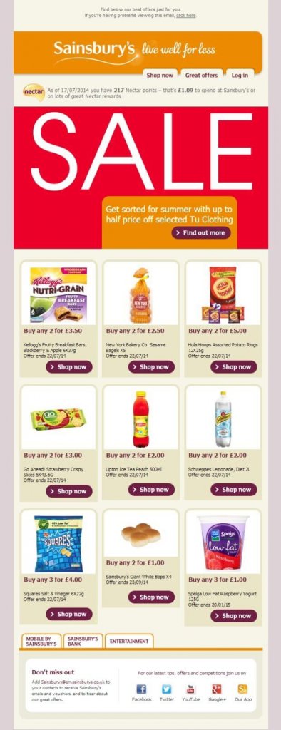 Supermarket email inspiration- Sainsburys