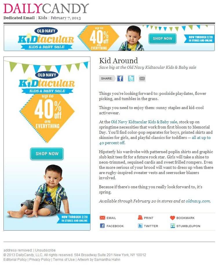 Email design examples- Old Navy Kidtacular