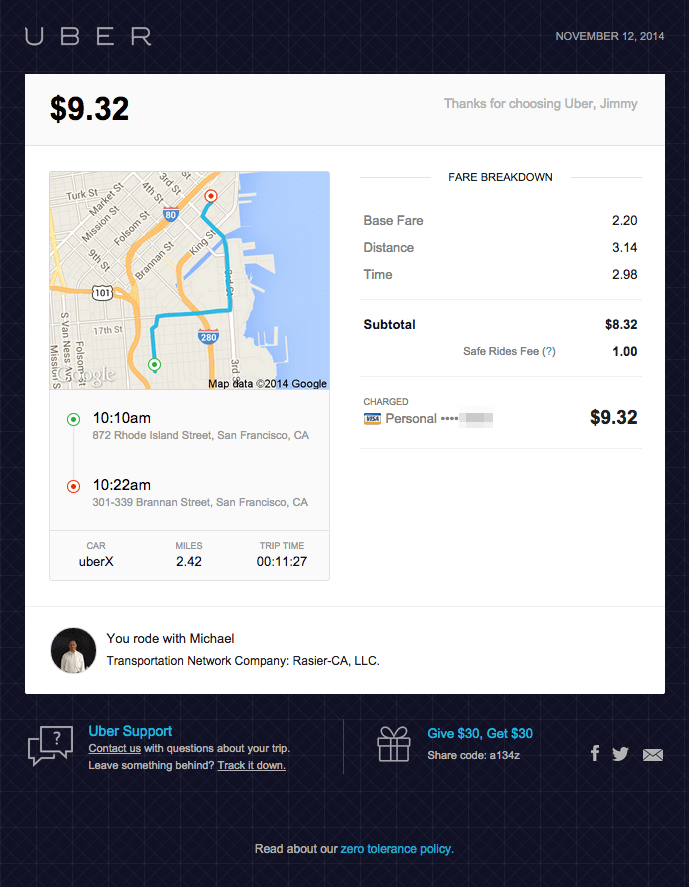 Uber email design