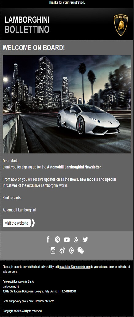 Lamborghini automation email template
