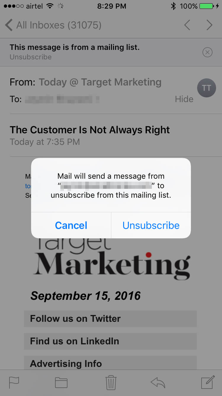 Apple mail Unsubscribe