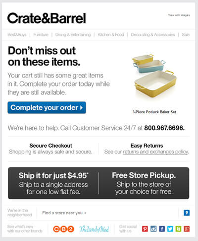 Cart Abandonment Email Exmple Crate and Barrel