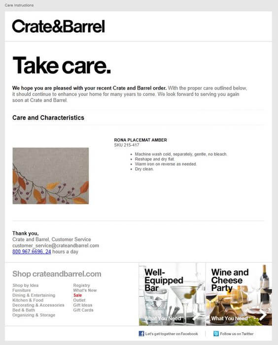 Email example -Crate & Barrel