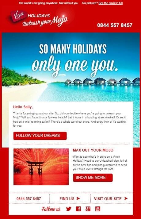 email templates design- Virgin Holidays