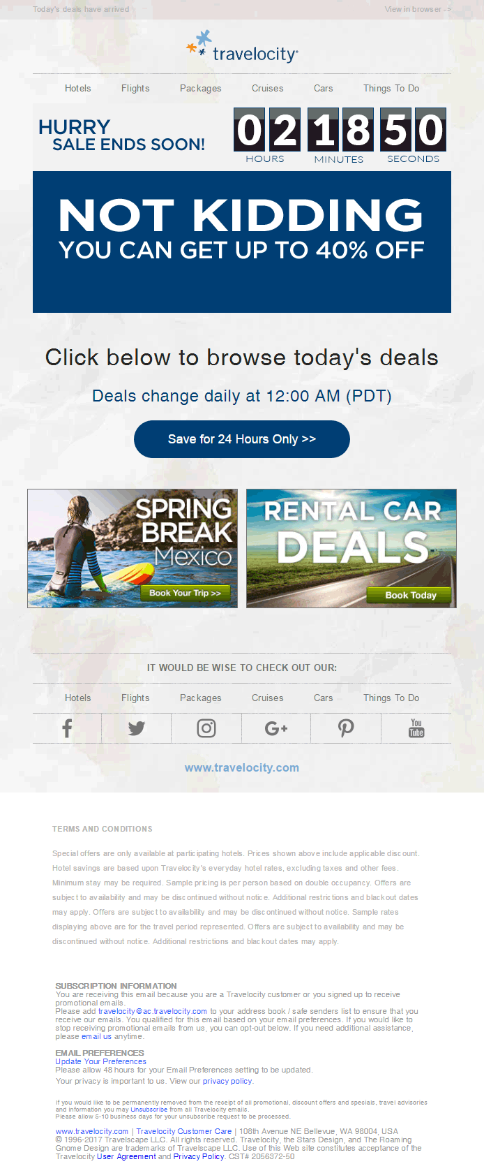 2017 Travelocity countdown email