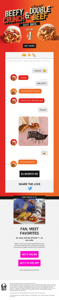 Food industry email by tacobell