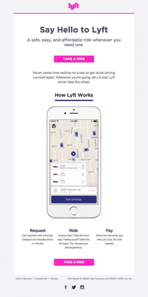 Welcome email - Lyft