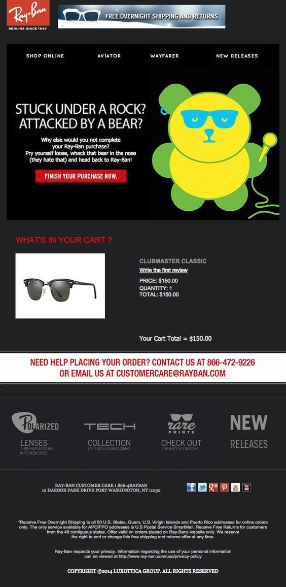 RayBan-Humorous-Cart-abandonment-email