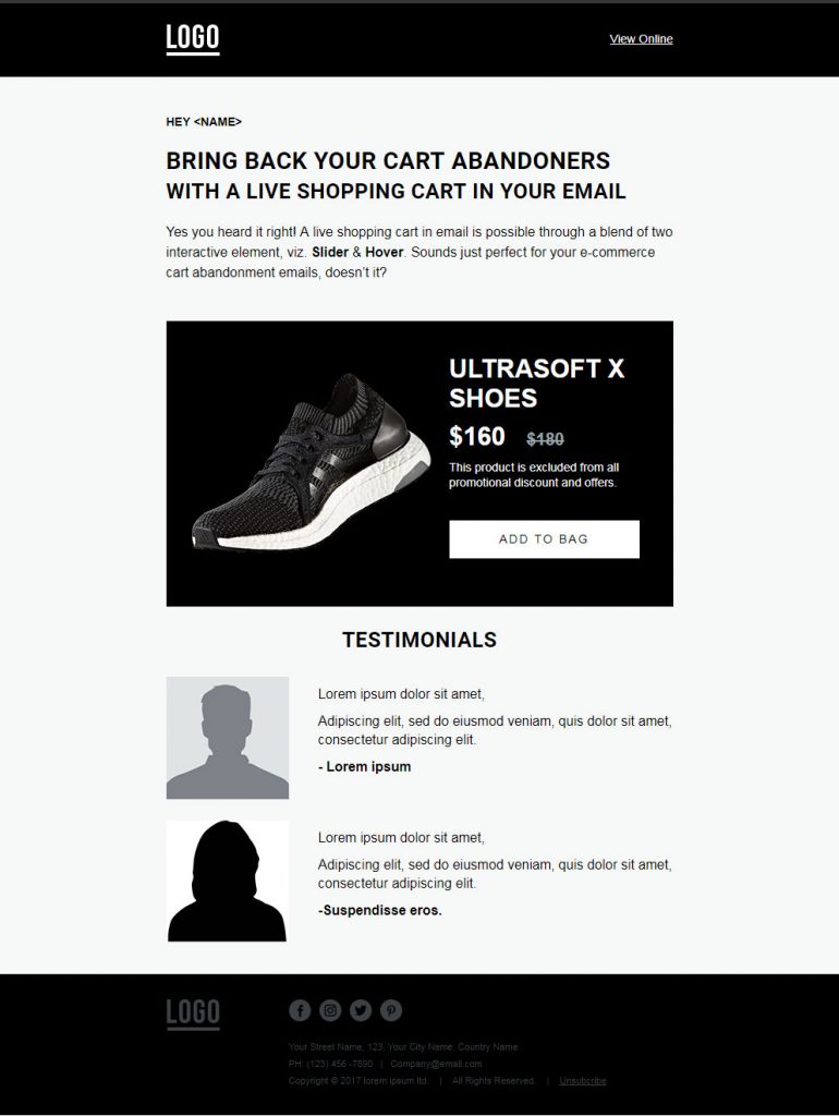 Live Shopping Cart in Cart Abandonment Email