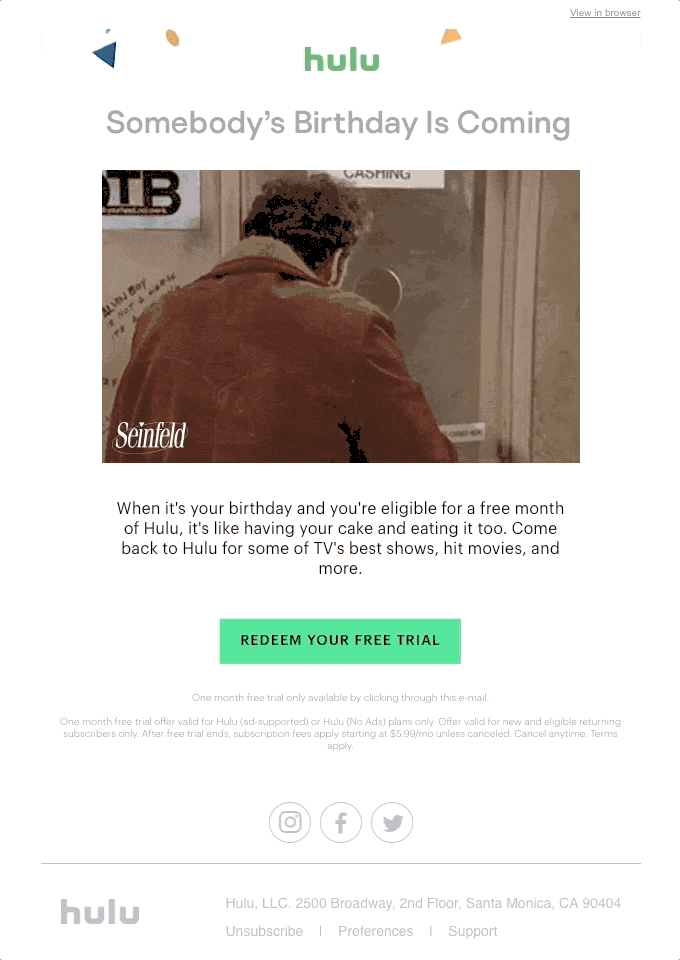 re-engagement email from Hulu