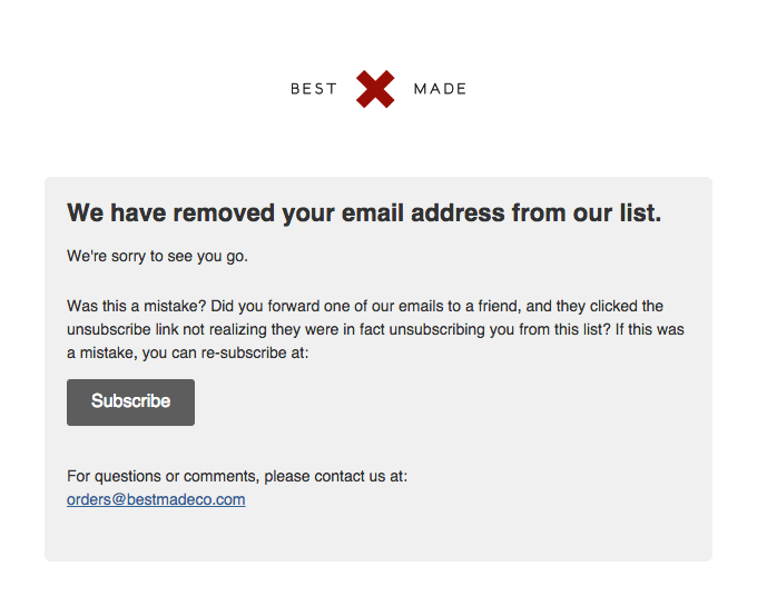 Bestmade’s Unsubscribe email template