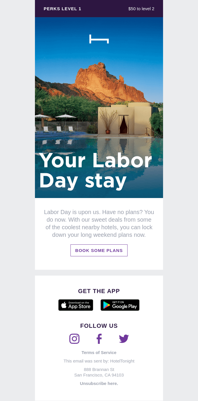 HotelTonight Labor Day email