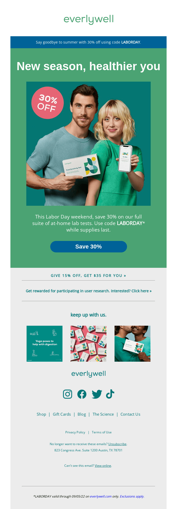 Everlywell- Labor Day email