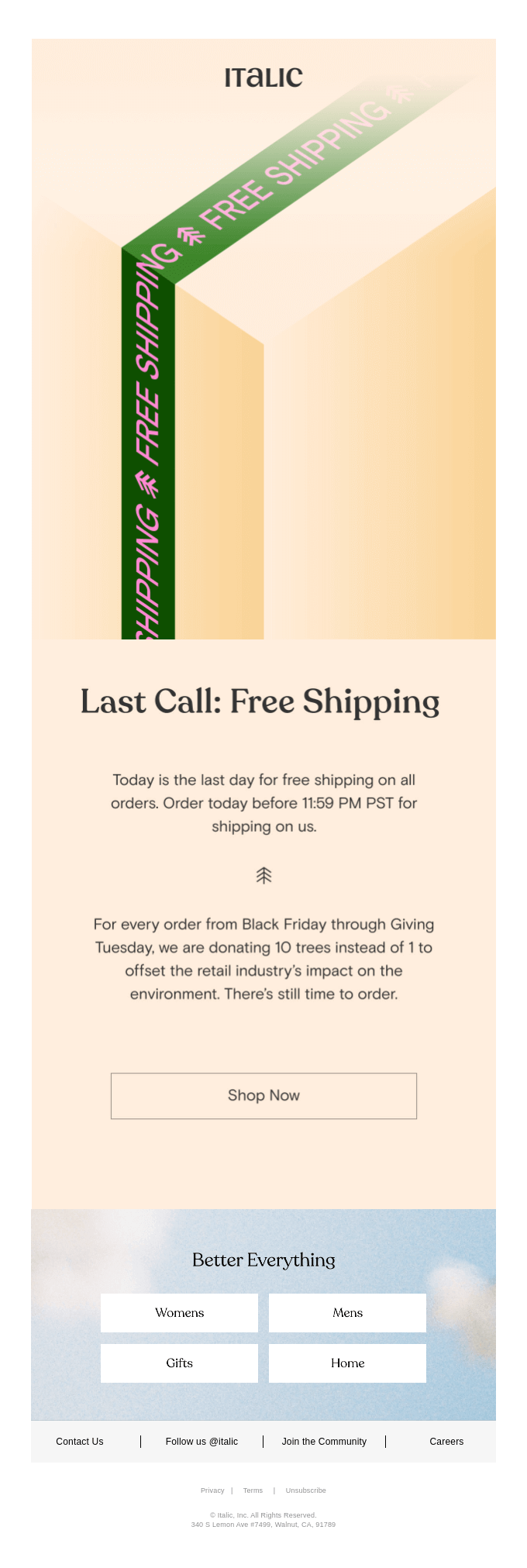 Last chance for free shipping email by Italic.