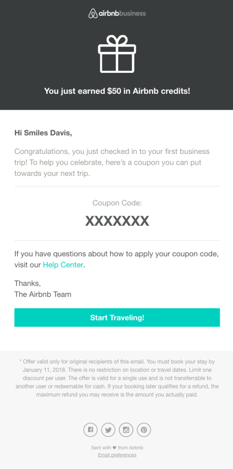 coupon from the Airbnb 