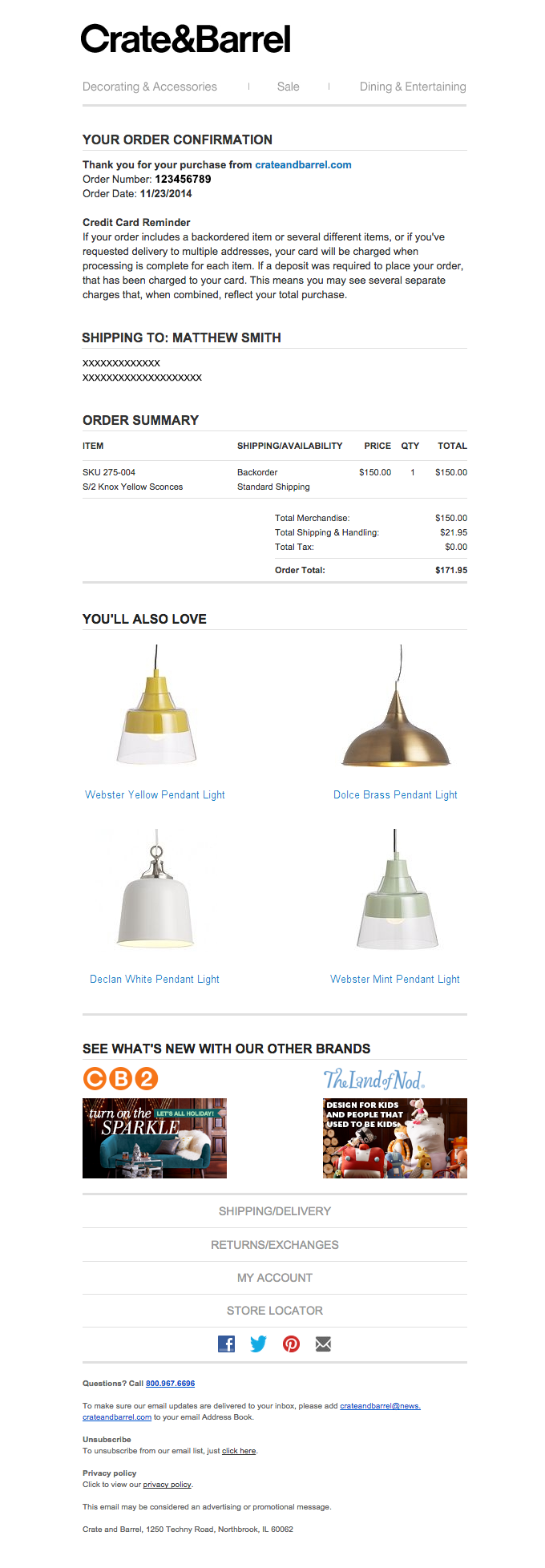 email from Crate and Barrel