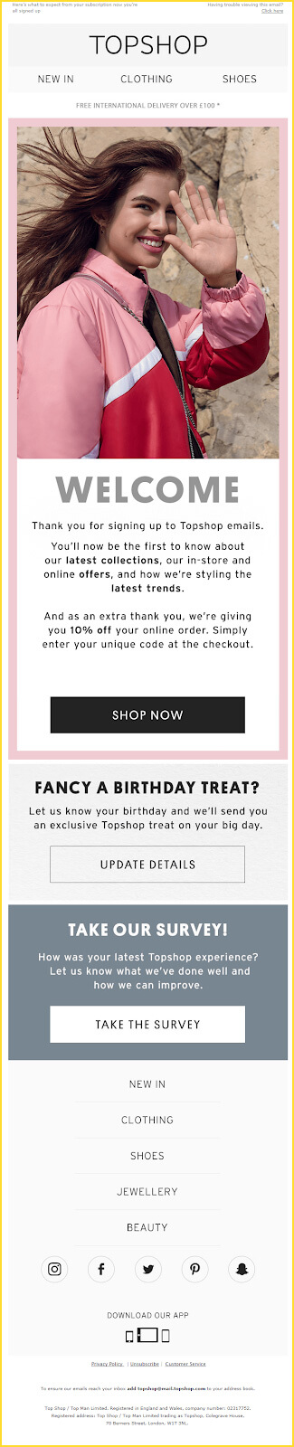 TopShop welcome email