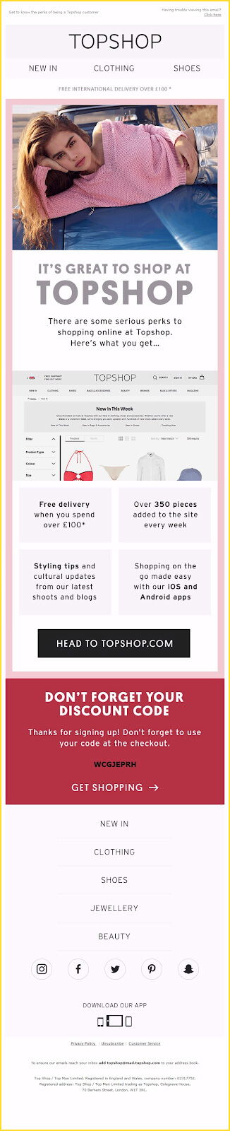 TopShop welcome email 2