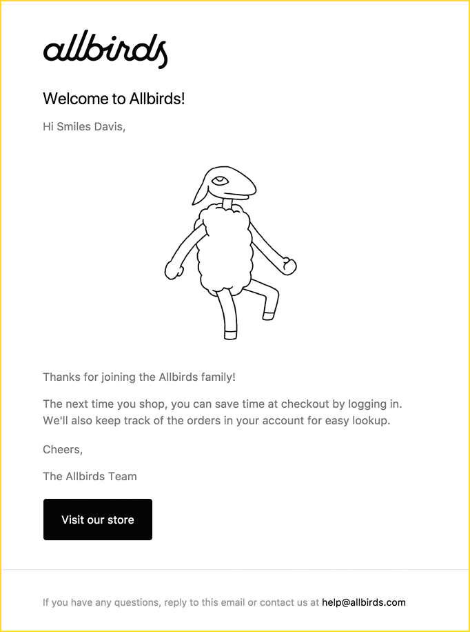 allbirds welcome email