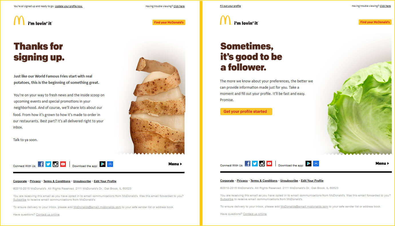 McDonald's welcome email