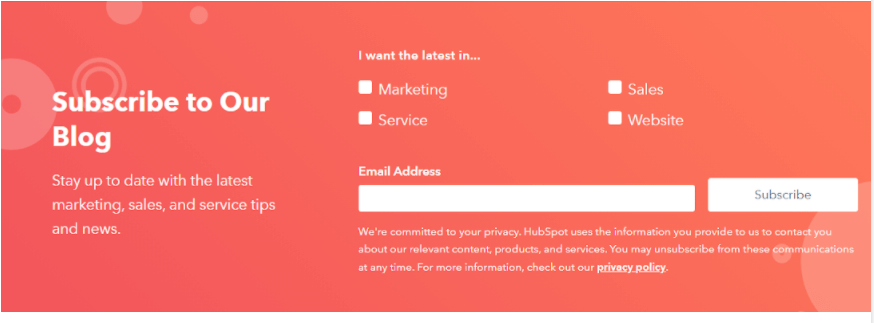 HubSpot subscription form