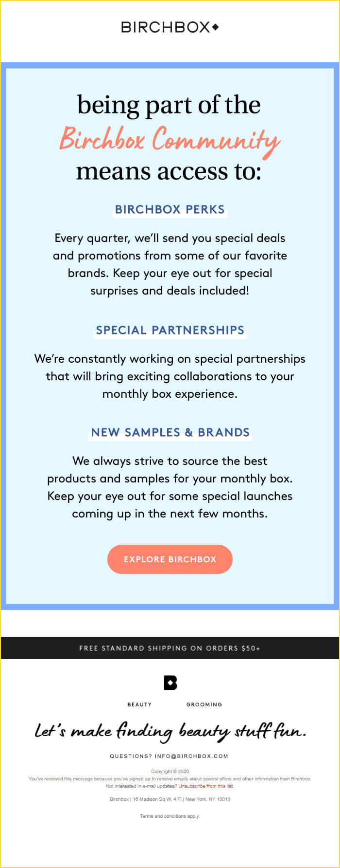 Birchbox welcome email 3