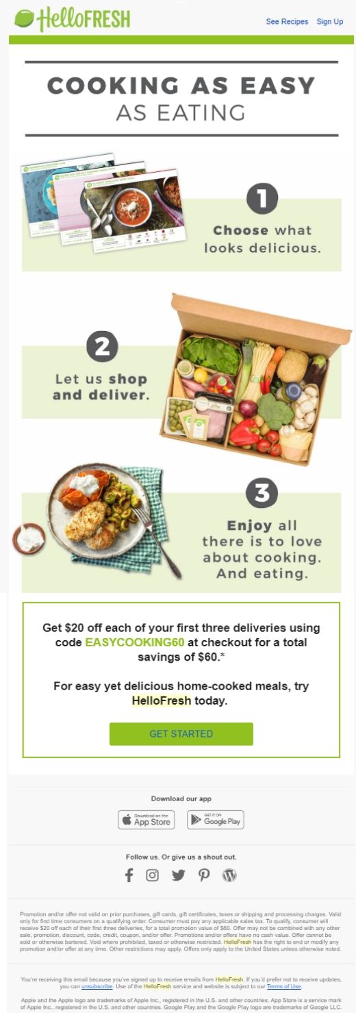 Hello Fresh welcome email