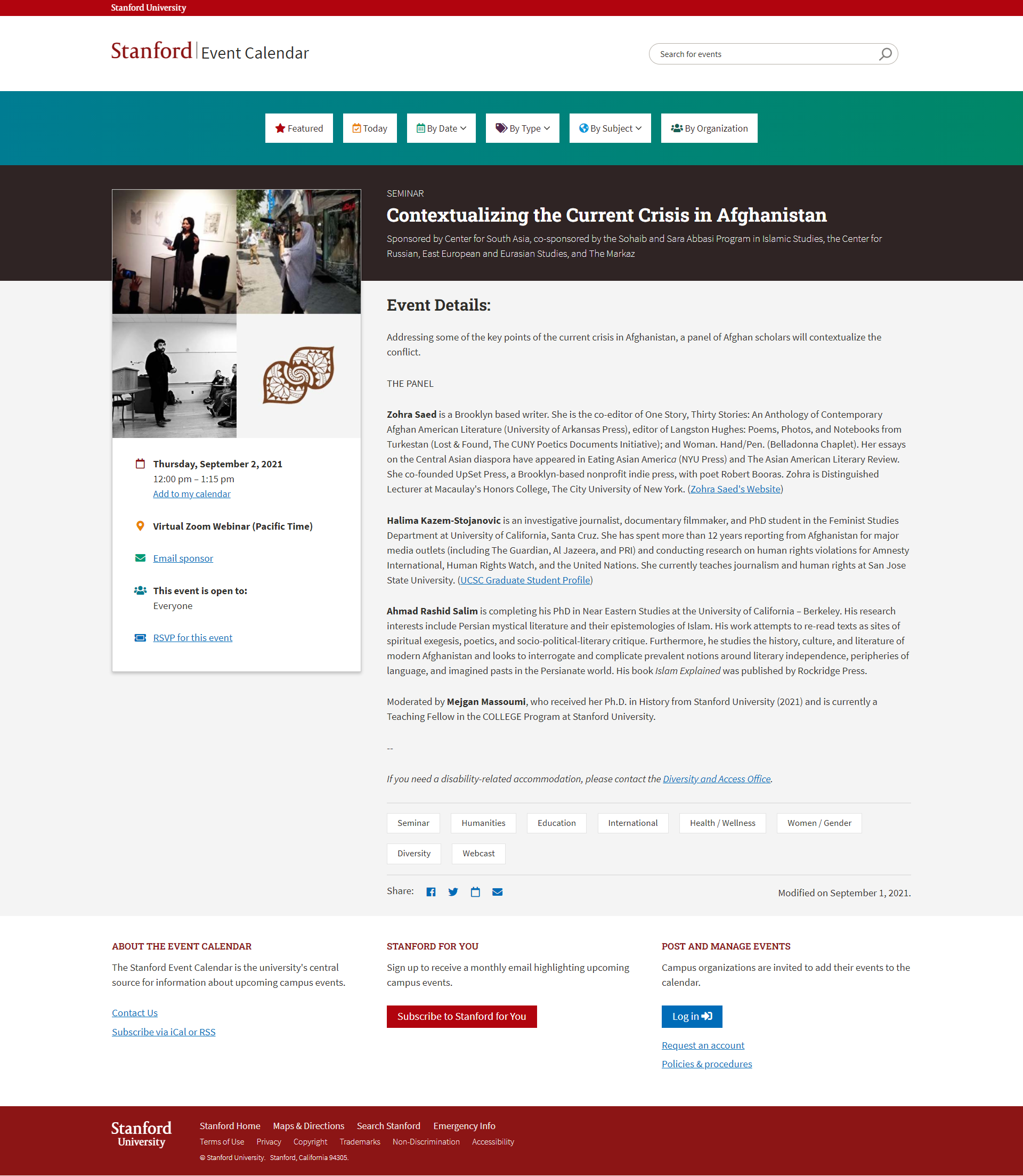 Stanford University Web page example