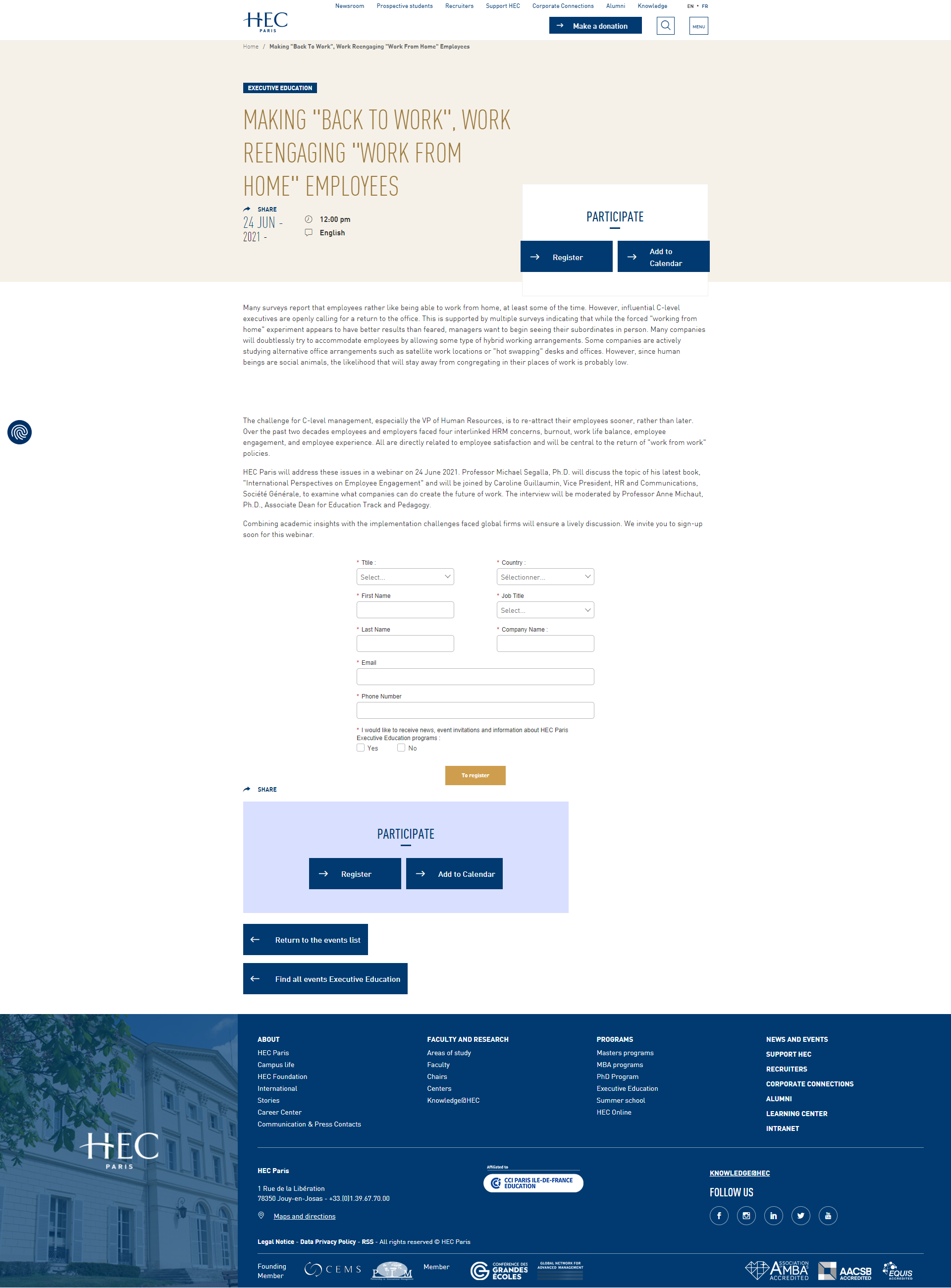 HEC Paris’ Web page example