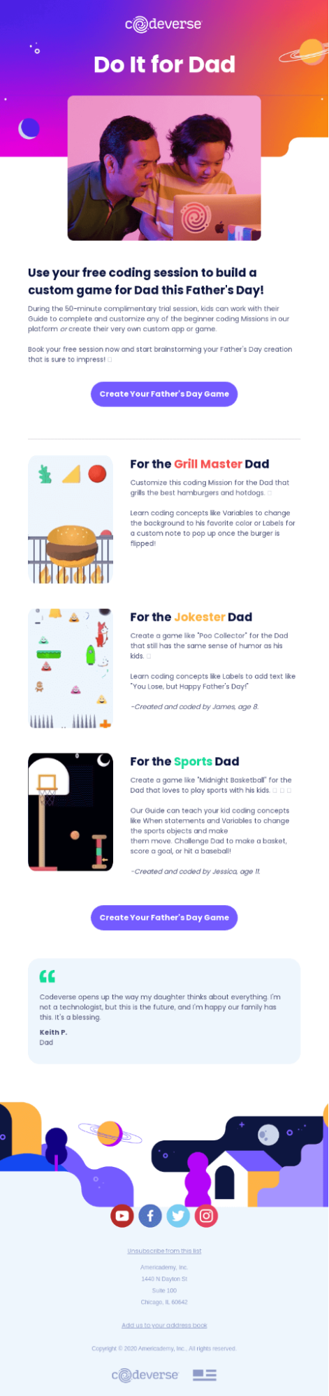 Duotone design email for fathers day