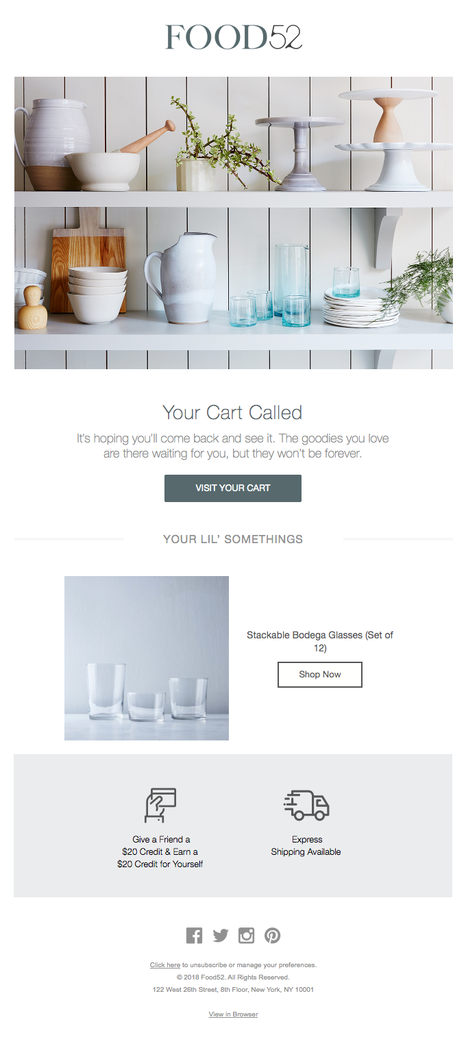 cart abandonment email by food52