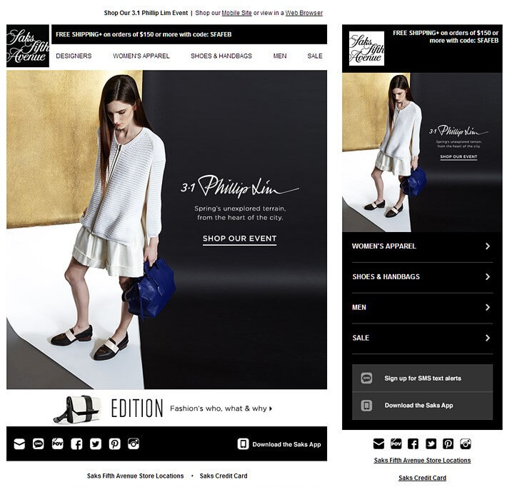 Email template design - Accordion- Saks Fifth Avenue