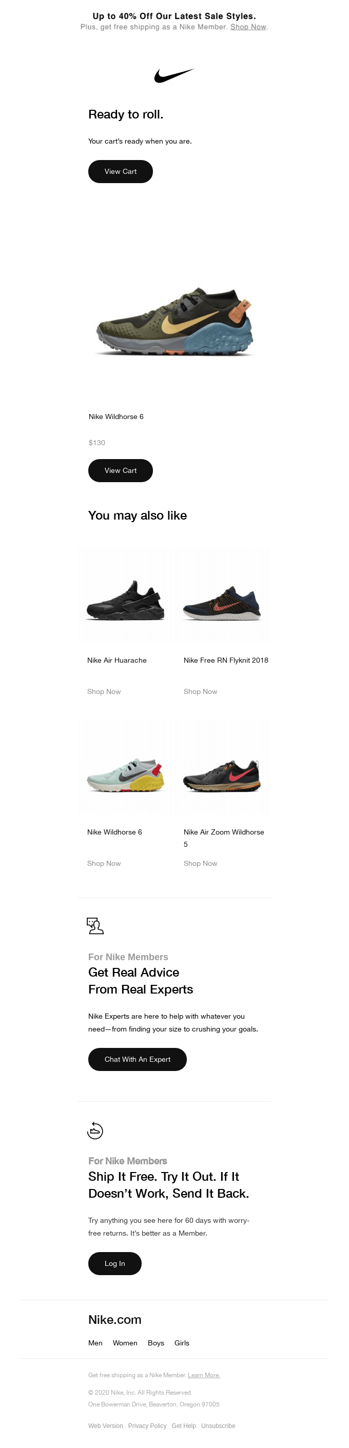 Nike Email- Promoting related products to abandoned cart buyers