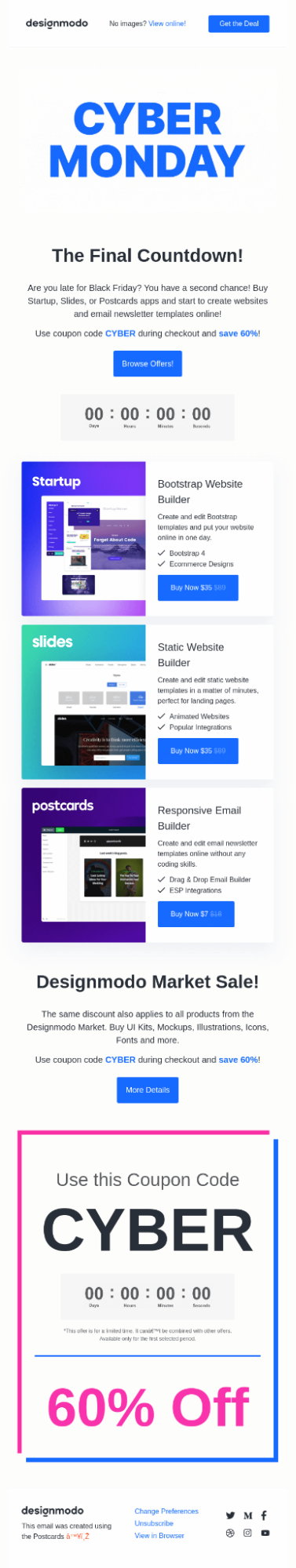 Designmodo Cyber Monday email template

