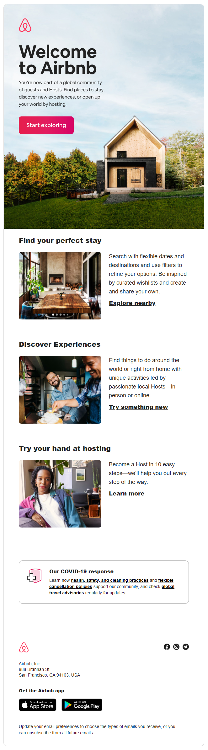 Welcome email by Airbnb