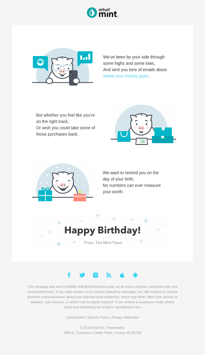happy birthday email template by mint