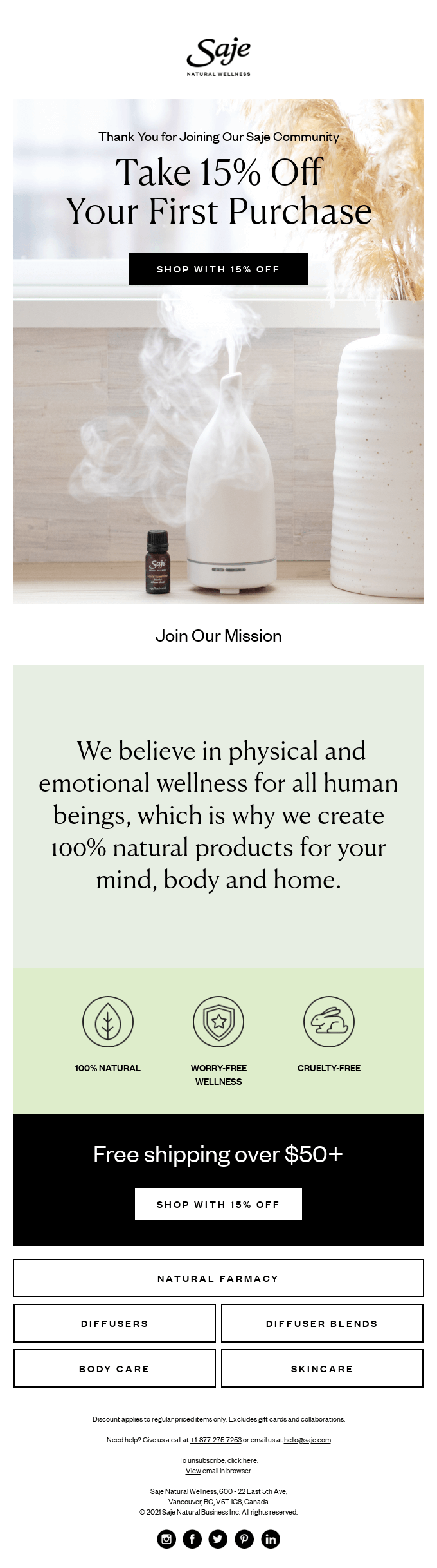 Saje Natural Wellness email template example