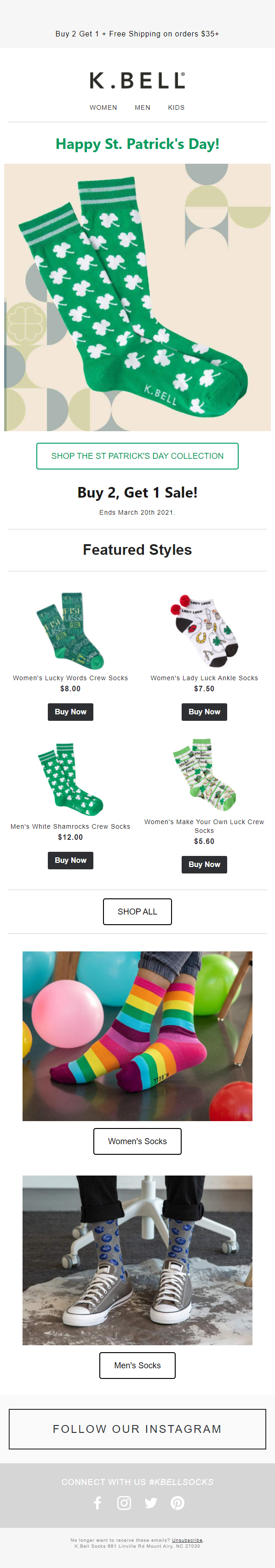  St. Patrick’s Day email- K. Bell Socks