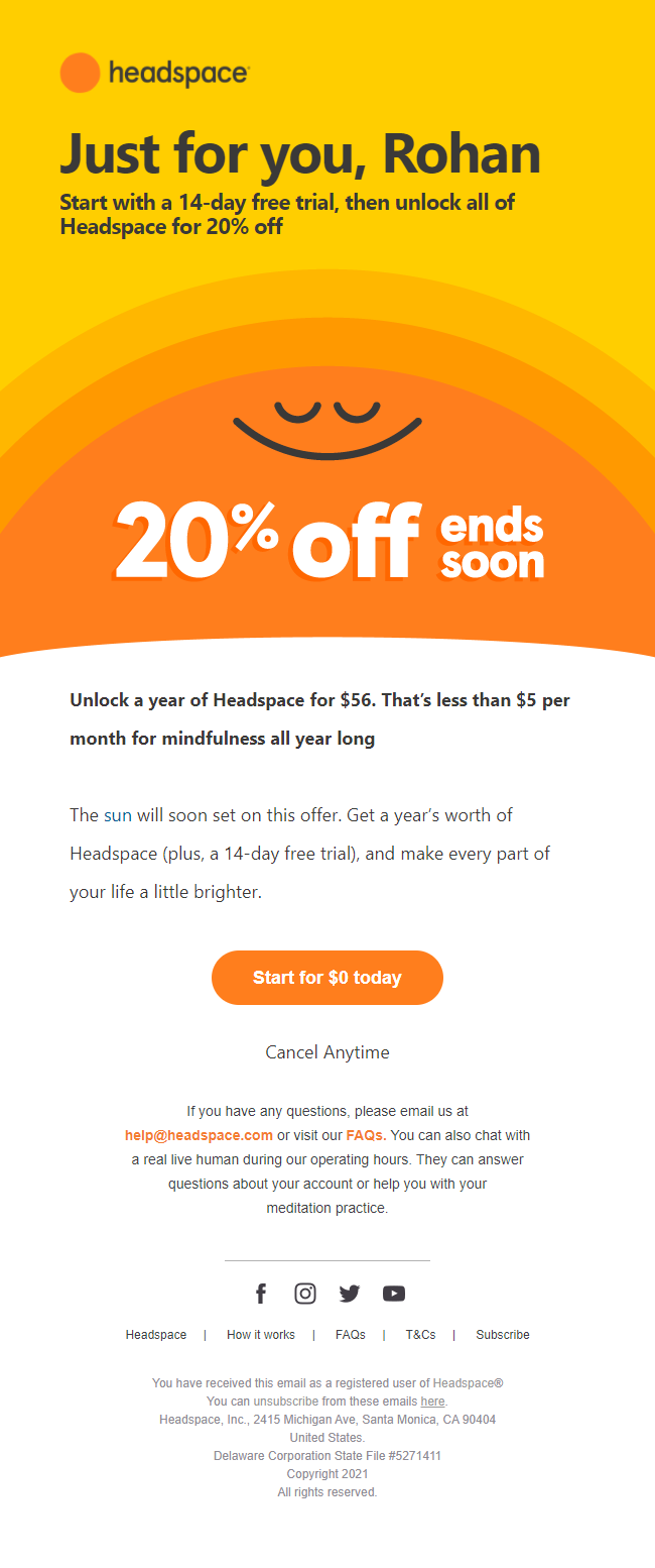 Colorful email by Headspace 