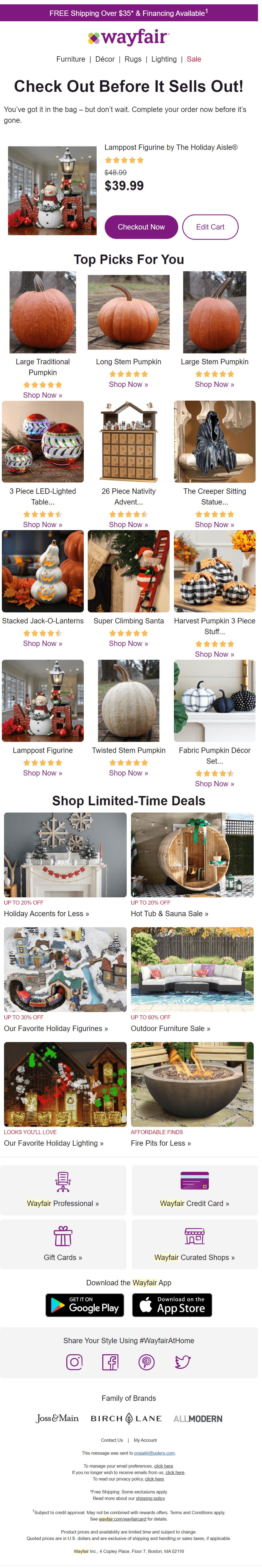 wayfair email within one hour of abandonment