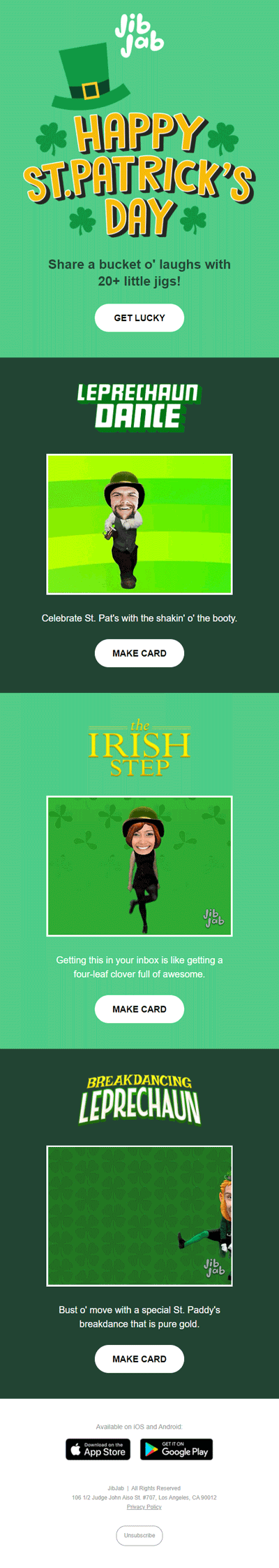 St Patrick's Day email from JibJab