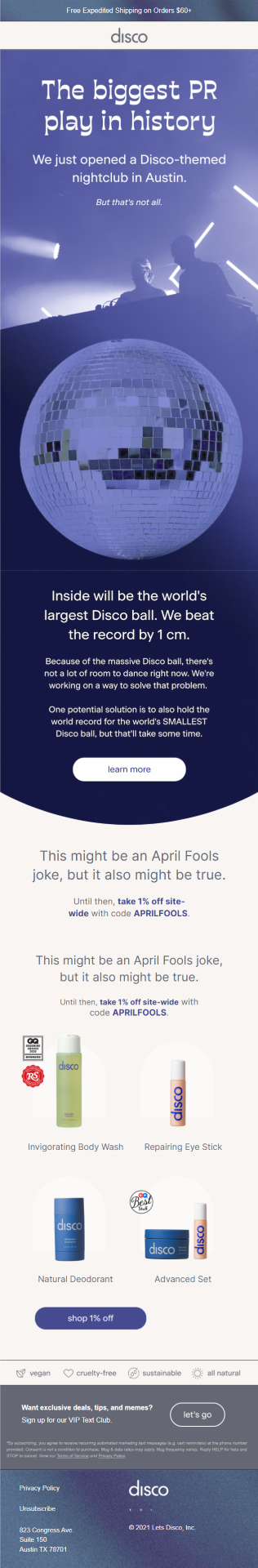 Disco April fool's email