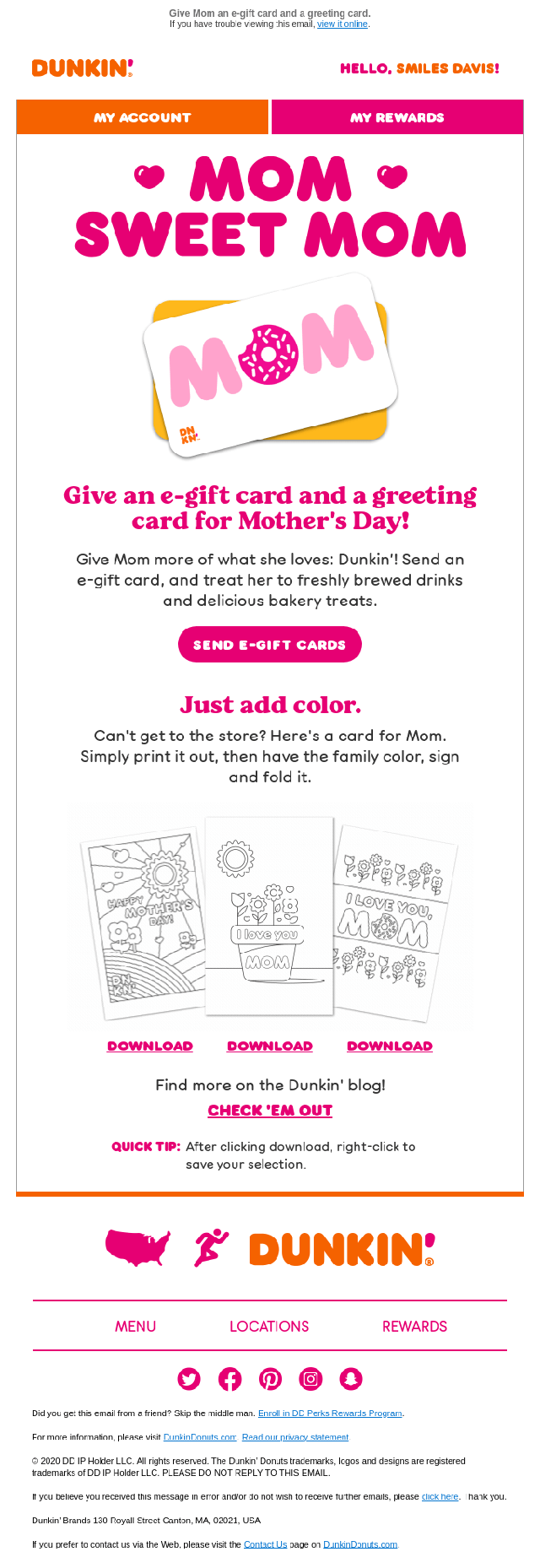 Dunkin Donuts _mother's day email