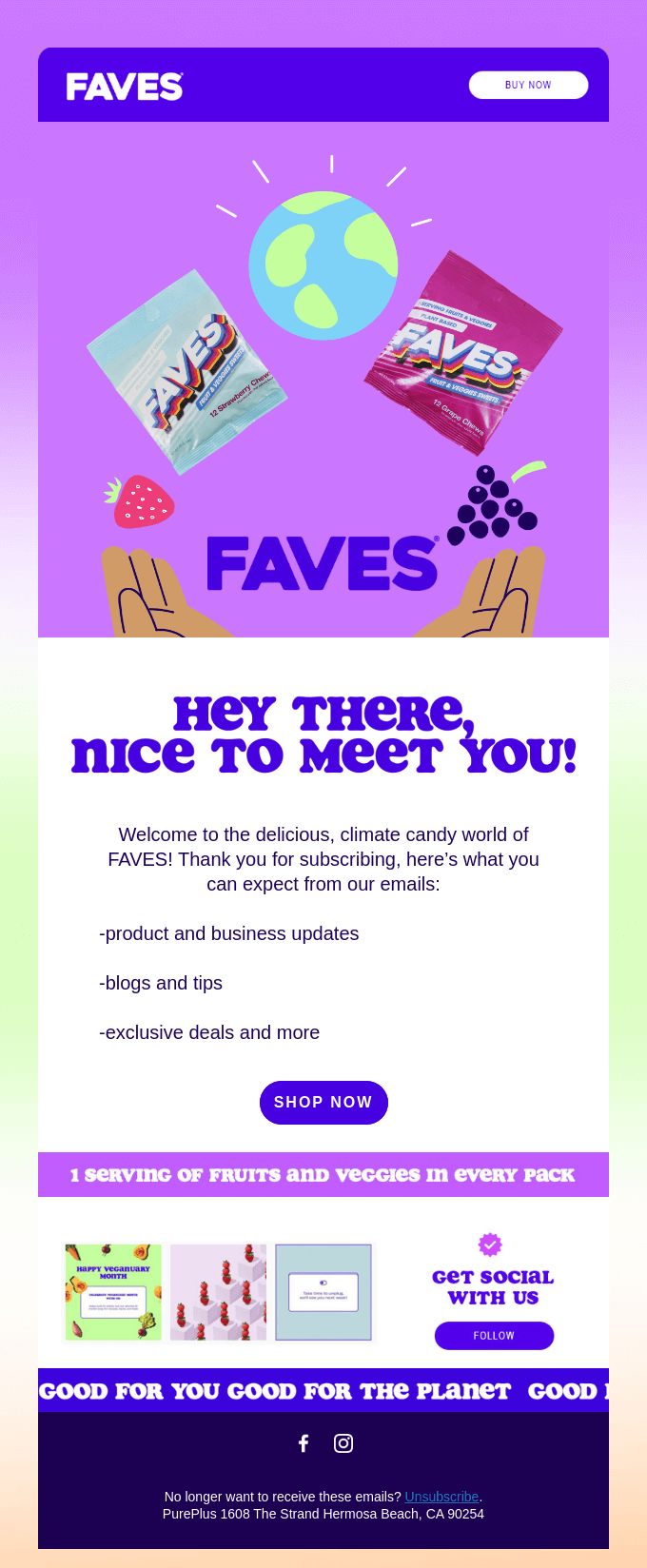  Welcome email from Faves 