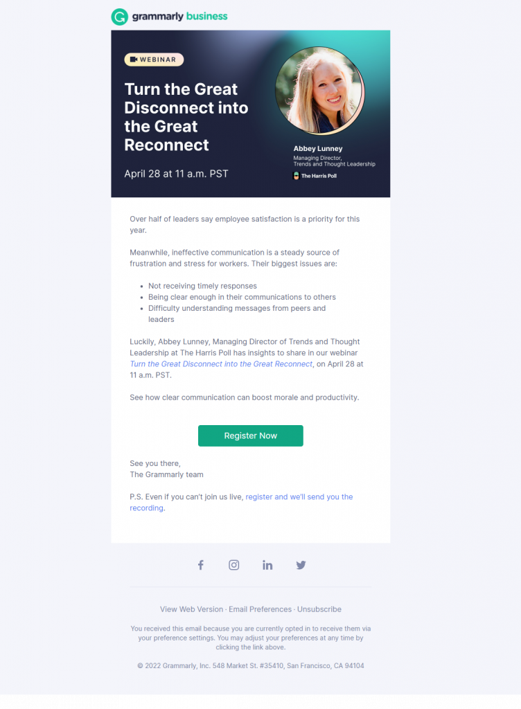 Grammarly-  Webinar reminder email