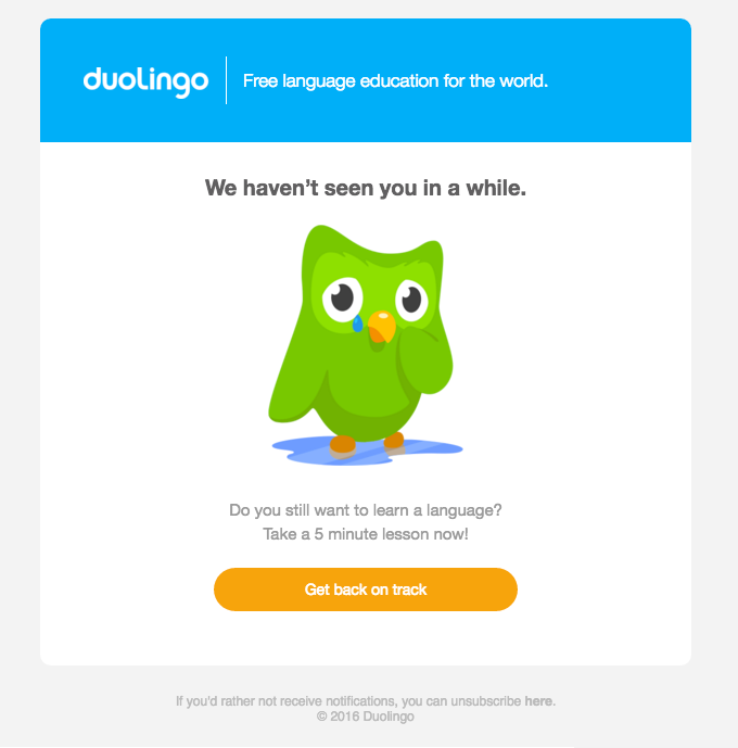 re-engagement email by Duolingo