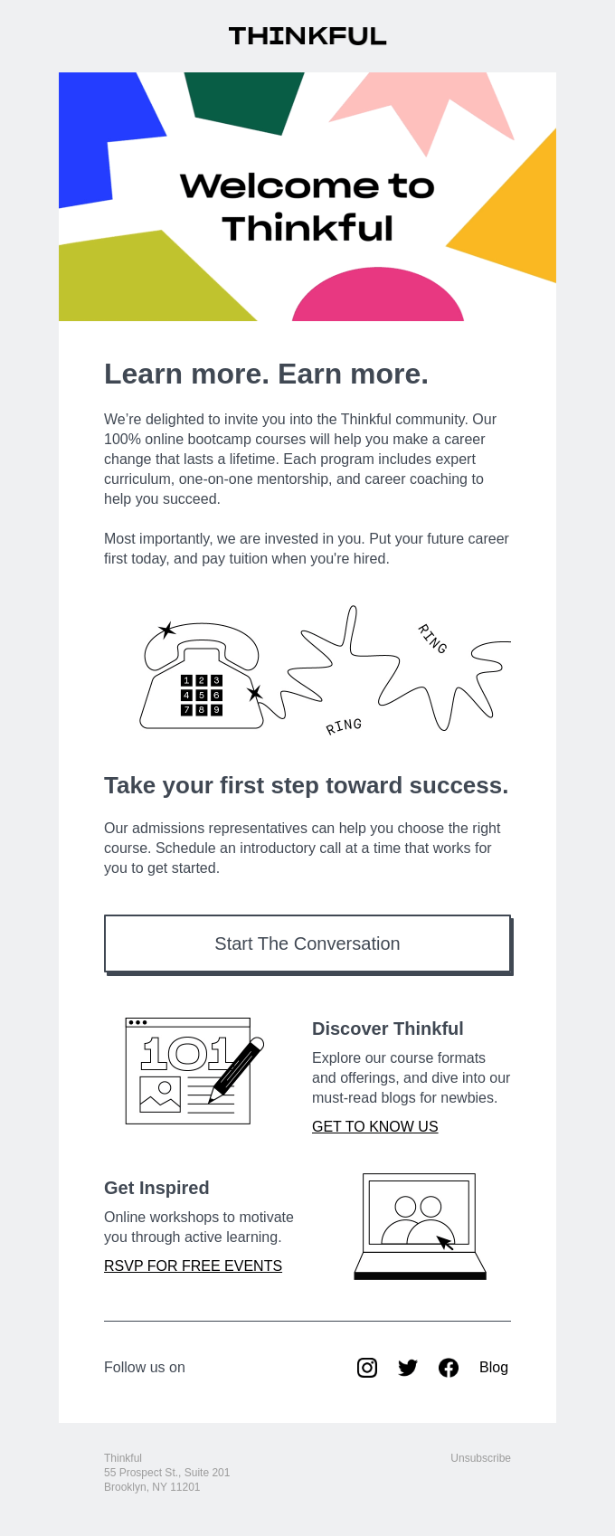 welcome email by Thinkful